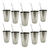 10 Kit De Tereré Copo Cuia 100% Inox 200ml Bomba 19cm