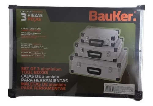 Bauker Kit 3 Maletas Alumínio Ferramentas, Maquiagem, Outros