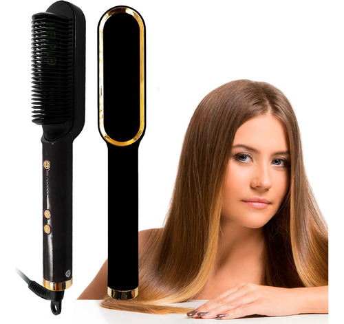 Escova Secadora Profissional 3 Em 1 Seca Modela 110v/220v Cor Preto/dourado