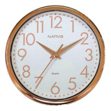 Relógio De Parede Redondo Rose Gold 22,5cm Nativo