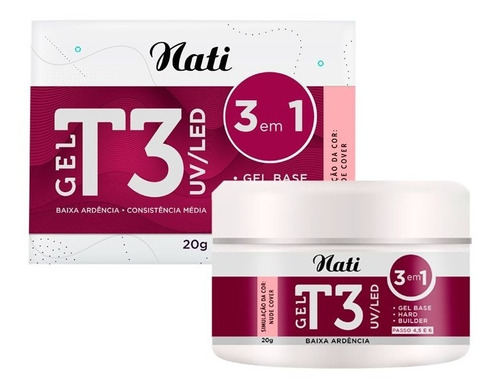 Gel T3 Alongamento De Unha 3 Em 1 Nude Cover Nati