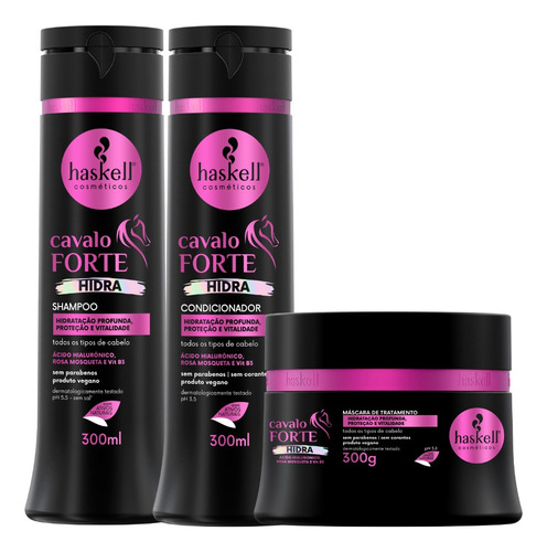 Kit Cavalo Forte Hidra Haskell Shampoo Condici Mascara 300ml