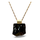 Colar Deusa Obsidiana Negra Banho Ouro 18k Corrente 50cm