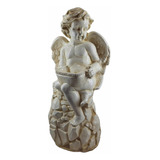 Figura De Querubín Sentado En Piedra, Decoración Serena 55cm