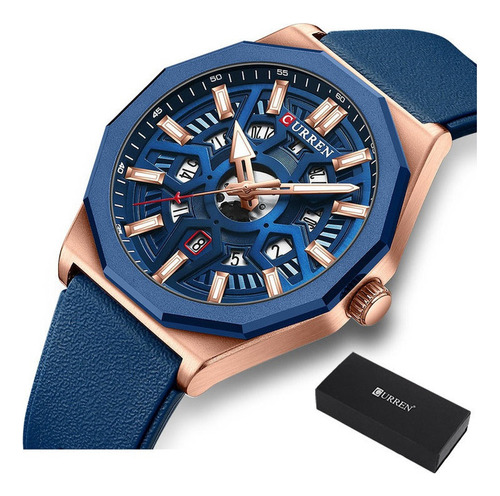 Relojes De Cuarzo Con Calendario De Moda Curren 8437 Correa Azul