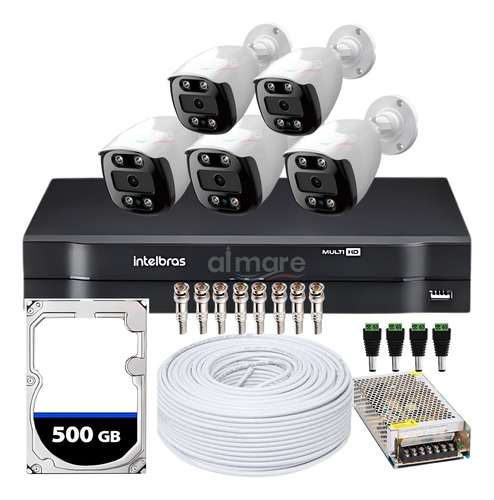 Kit Cftv Completo 5 Câmeras  Full Hd Dvr Intelbras 4ch