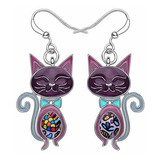 Aretes Anzuelo - Duowei Esmalte Lindo Lazo-nudo Gatito Gato 