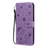 Funda De Piel Tipo Cartera Con Tapa De Gato Para Samsung Gal