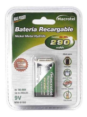 Macrotel Batería 9v Recargable 290ma