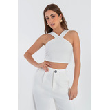 Crop Top Halter V Ajustado High Street