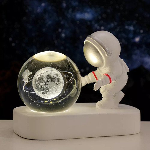 Decoración De Luz Nocturna Con Bola De Cristal De Astronauta Estructura Moon Girl