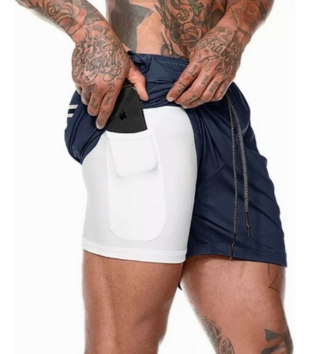 Gym Short Con Licra Deportiva 2 En 1 Hombre Correr Ejercicio