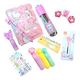 Set De Papeleria Escolar Kawai Rosa (13 Productos)