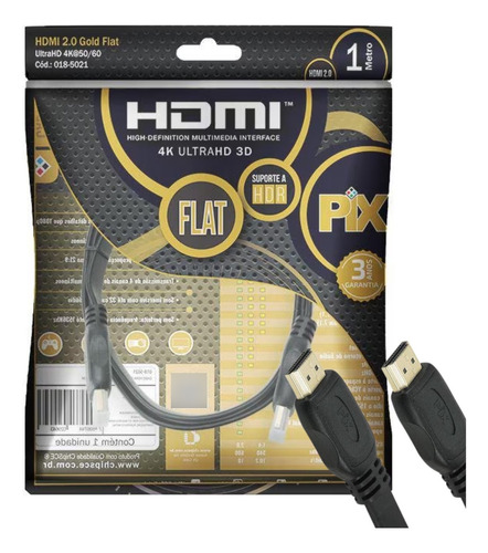 Cabo Hdmi Flat 2.0 Pix 19 Pinos 4k Ultrahd 3d Hdr 1 Metro