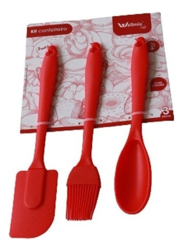 Kit 3 Peças Colher E Pincel Espátula De Silicone Culinário