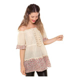 Blusa Algodón Blanca Con Broderie Y Pompones