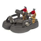 Sandalias Justy Saverio Di Ricci, Cuero Negro, 22vz0085 