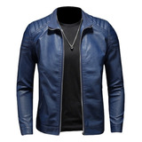 Chaqueta Motera Azul Chaqueta De Cuero Delgada Para Hombre