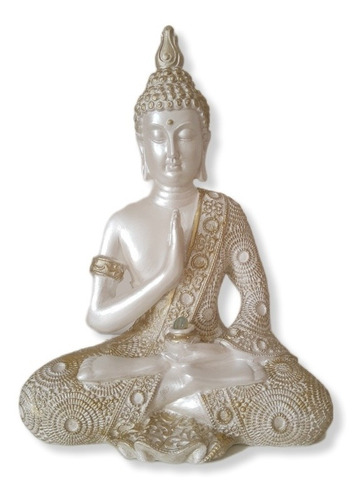 Buda Tibetano Hindu Meditação Chakras Pérola/dourado 27cm 