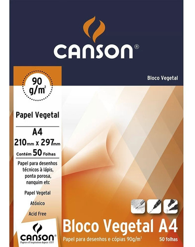 Bloco Canson Papel Vegetal Técnico 90grs 50 Folhas A4