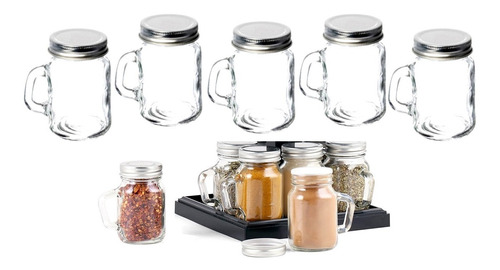 12 Tarros Vidrio Especieros Tapa Mason Jar Frascos 100ml