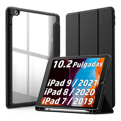 Funda Para iPad 9 Generación 8 Generación 7 Generación 10.2 Pulgadas Negro Transparente modelo:A2602\u002FA2270\u002FA2197 Protector Con Soporte Lápices | MercadoLibre