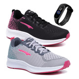 Combo Kit 2 Tenis Feminino Caminhada Treino Barato+relogio