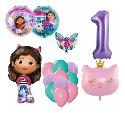 Set Combo De Globos La Casa De La Muñeca Gabby + Numero