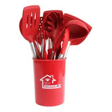 Jogo De Colheres Utensílios Cozinha Silicone Inox 15 Peças