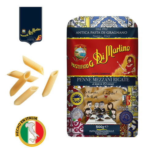 Pasta Italiana Gourmet Fideos Penne Rigate Di Martino D&g