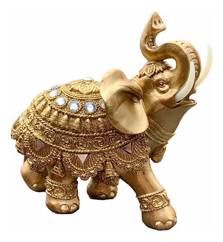 Elefante Indiano Dourado Decorativo Resina Sorte Sabedoria