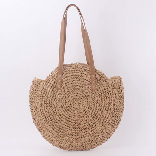 Bolso De Hombro De Playa Grande De Paja Para Mujer Con Crema