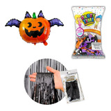 Combo Halloween Deco Globos + Globo Metalizado + Cortina Set