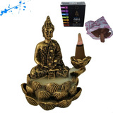 Incensário Cascata Buda Hindu Na Flor De Lotus + 10 Incensos