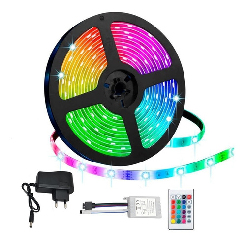 Tira Luces Led Rgb 5 Mts 5050 Kit Completo Fuente Y Control