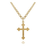 Corrente Portuguesa Com Pingente Cruz Crucifixo Em Ouro 18k Cor Amarelo