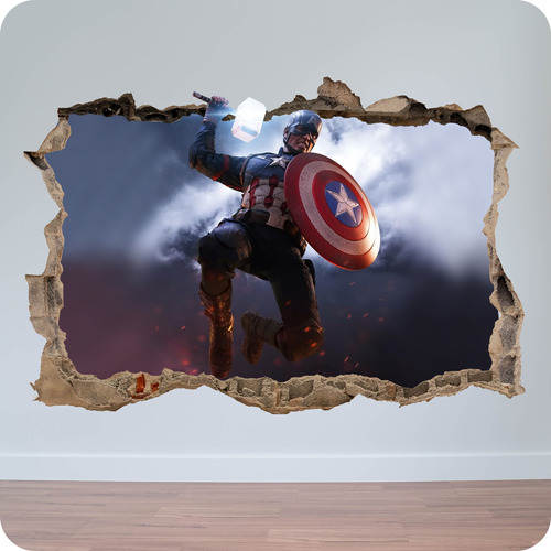 Vinilo Mural Pared Rota 3d Capitan America Avengers 100x150
