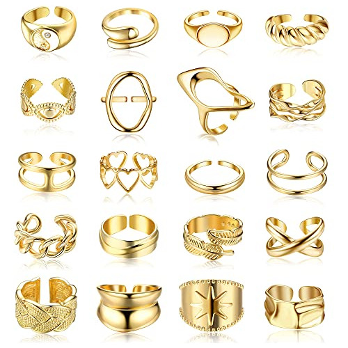 Conjunto 20 Anillos Gruesos Bañados En Oro Para Mujer