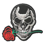 Alpha K Skull With Rose Parche Bordado Para Planchar Y Cose.