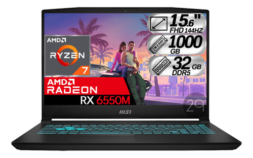 Portatil Msi Gamer Amd Ryzen 7 Rx 6550m Ram 32gb Ssd 1000gb