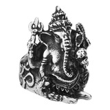 Anillo Color Plata Acero Inoxidable Ganesh Zen Buda Hombre