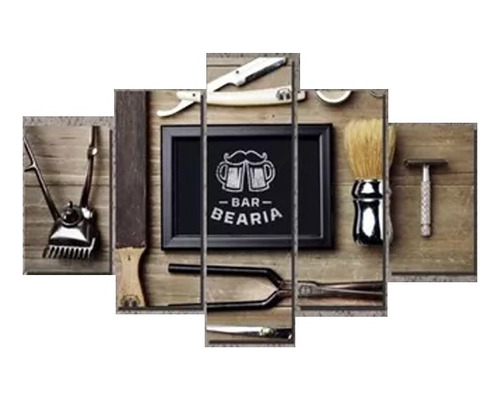 Quadro Mosaico 5 Peças Barbearia Barbershop Hd Ultra