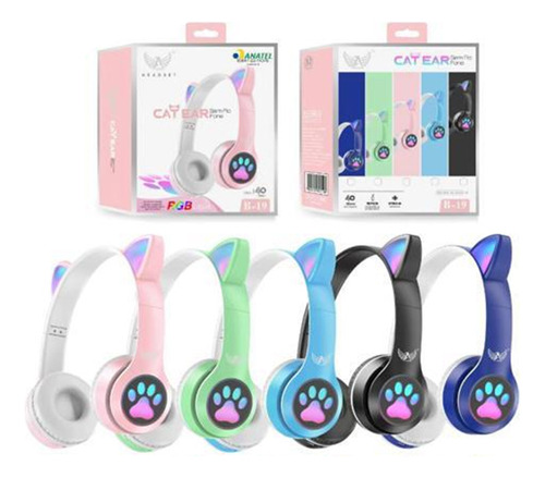 Fone De Ouvido Infantil B-19 Orelha/patas Com Led D Gatinho