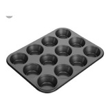 Molde De Teflon Muffins X12 Cupcakes Reposteria Antiadherent Color Negro