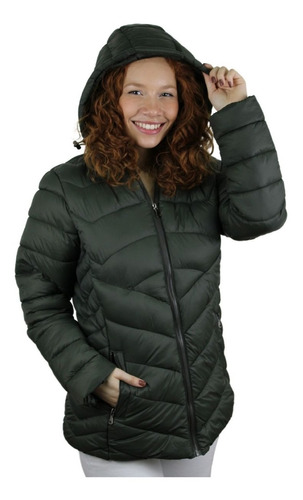 Jaqueta Puffer Nylon  Com Capuz Removivel Feminina