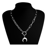 Collar Gotico Punk Para Mujer Con Colgante Luna Color Plata