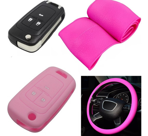 Cubre Volante + Funda Llave Silicona Chevrolet Onix  Rosa