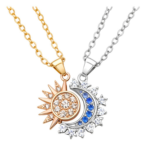 Set X2 Collar Sol Luna Strass Cadena Colgante Hombre Mujer