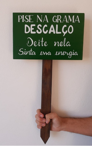 Placa Em Madeira Para Jardim/ Pise Na Grama/ Descalço