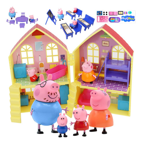 Peppa Pig Figuras De Juguete + Aula Pepa + Casa De Juegos